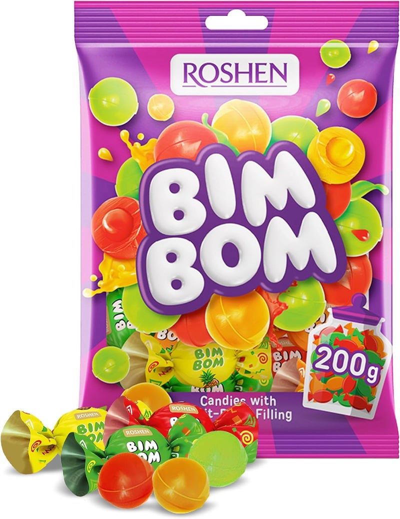 Roshen حلوى روشين بيم بوم الصلبة - حلوى متنوعة محشوة بالفواكه والتوت، 200 جرام - Image 1